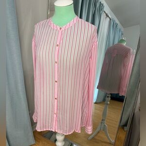 Juicy Couture SILK Pink Striped Button-Up shirt Blouse M